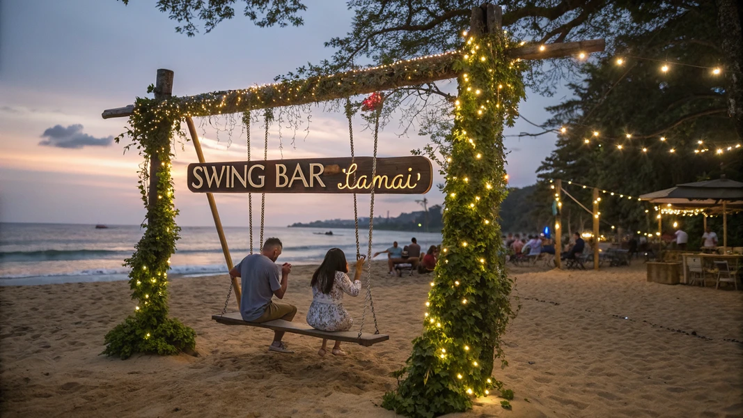 Swing Bar (Lamai) – בר חוף רומנטי עם נדנדות על החול ומוזיקה רגועה